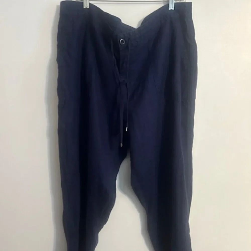 Lauren Ralph Lauren Blue Linen drawstring waist ankle pants. size 18W
